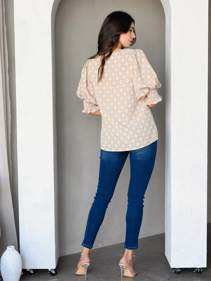 WOMEN'S 3/4 SLEEVES MULTI PRINT TUNIC TOP