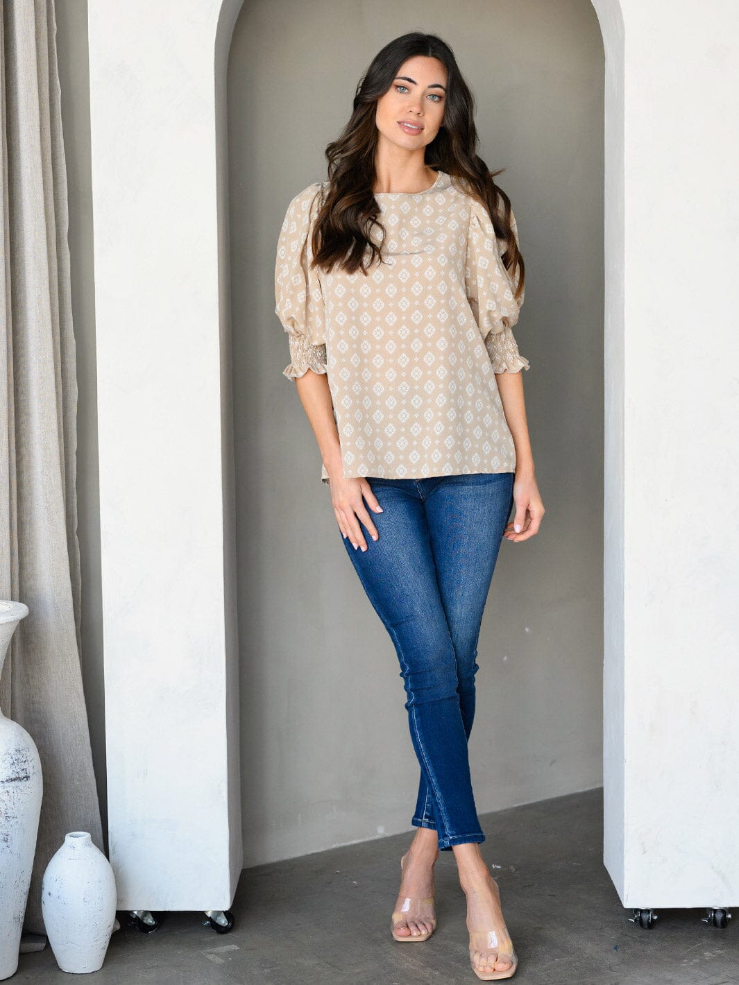 WOMEN'S 3/4 SLEEVES MULTI PRINT TUNIC TOP