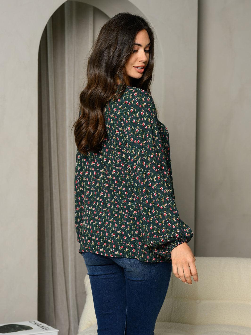 WOMEN'S LONG SLEEVE FLORAL PRINT TUNIC TOP