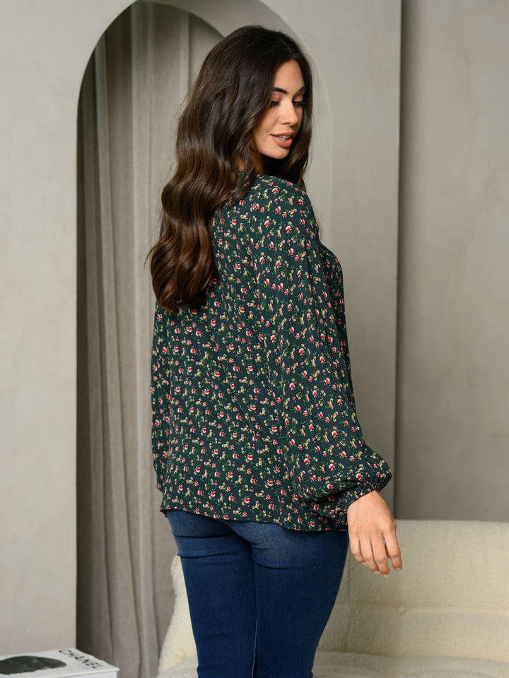 WOMEN'S LONG SLEEVE FLORAL PRINT TUNIC TOP