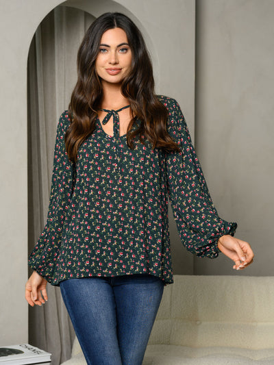 WOMEN'S LONG SLEEVE FLORAL PRINT TUNIC TOP