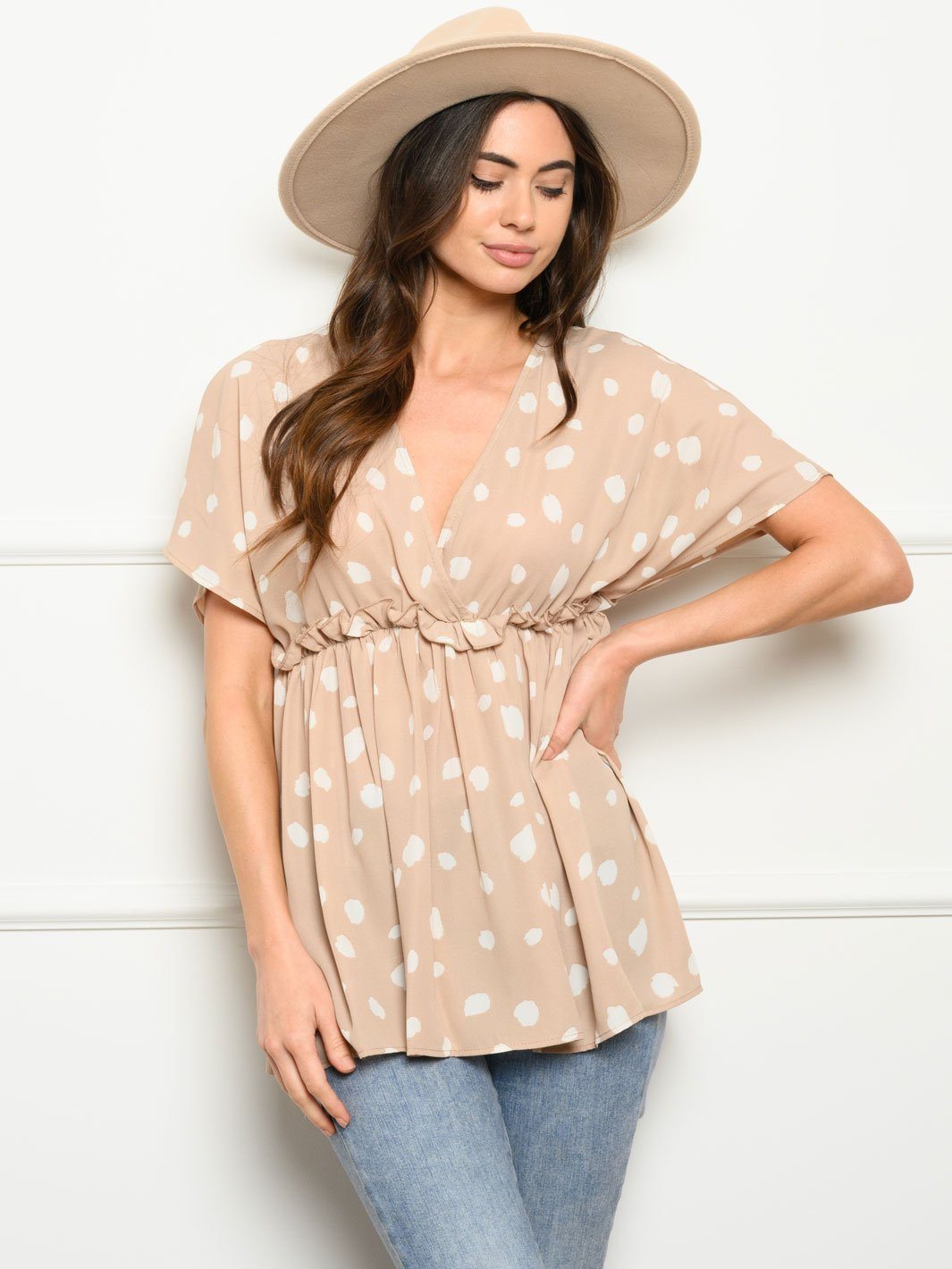 WOMEN'S SHORT SLEEVE V-NECK TUNIC TOP