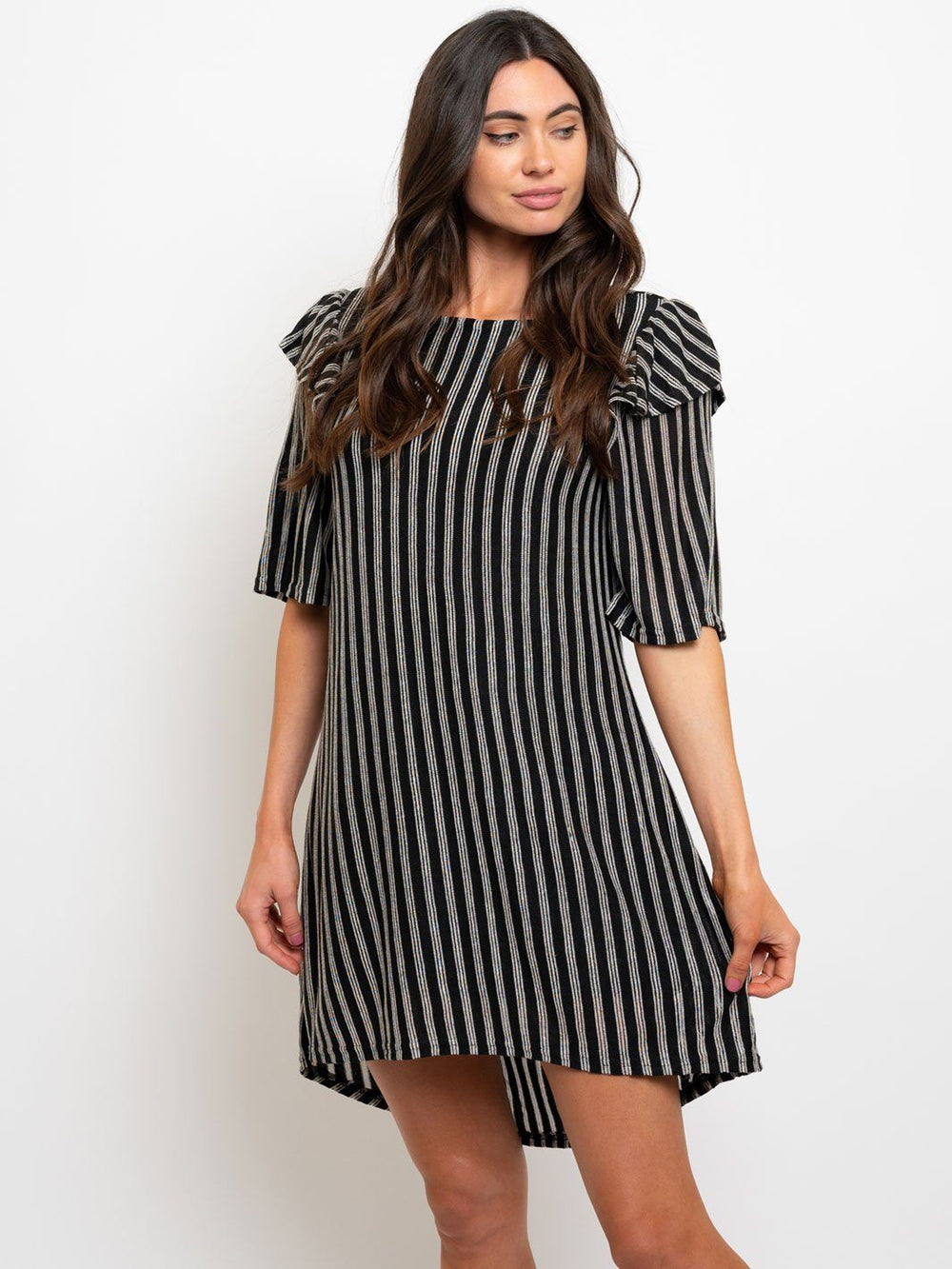 WOMEN'S TUNIC RUFFLE SLEEVE DETAIL MIDI DRESS