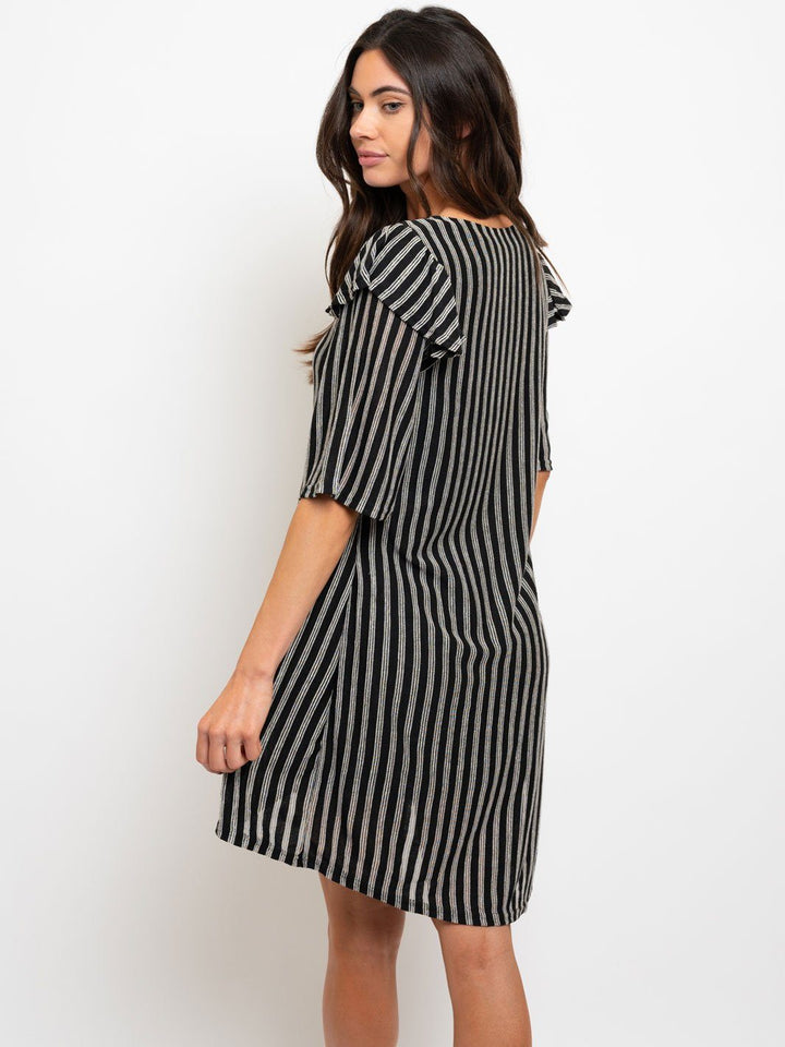 WOMEN'S TUNIC RUFFLE SLEEVE DETAIL MIDI DRESS