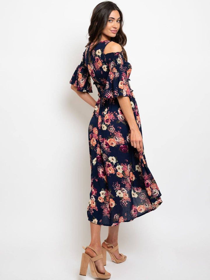 WOMEN'S SMOCK WAIST FLORAL MIDI DRESS
