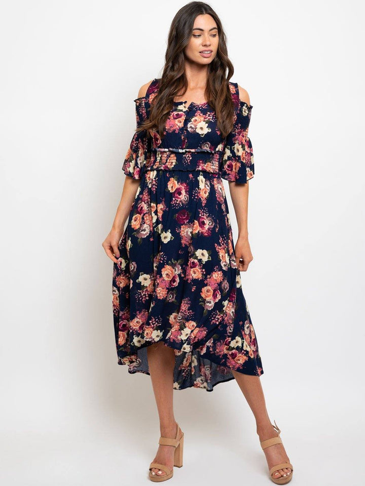 WOMEN'S SMOCK WAIST FLORAL MIDI DRESS