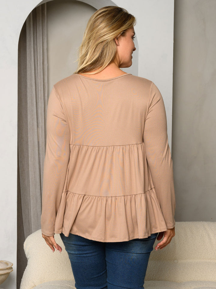 PLUS SIZE LONG SLEEVE LAYERED RUFFLE TUNIC TOP