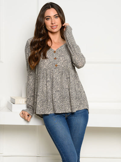 WOMEN'S LONG SLEEVE V-NECK FLORAL TUNIC TOP