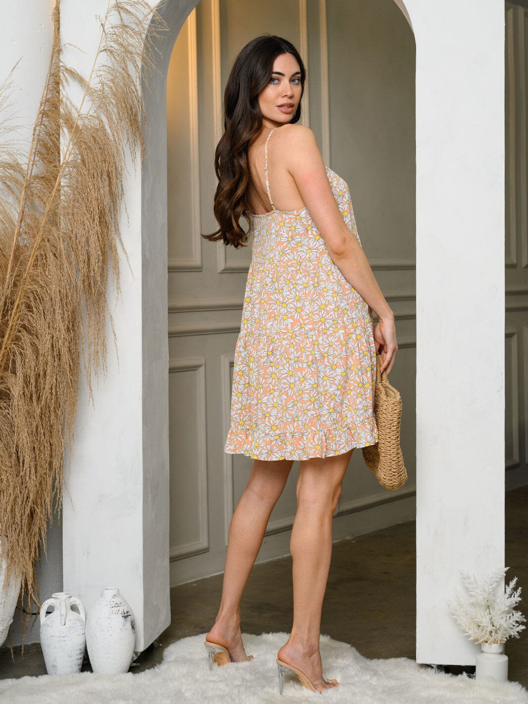 WOMEN'S SLEEVELESS RUFFLE FLORAL MINI DRESS