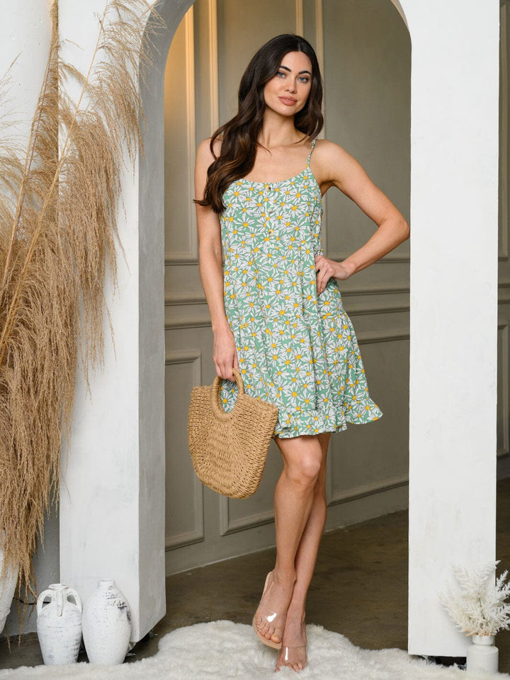 WOMEN'S SLEEVELESS RUFFLE FLORAL MINI DRESS