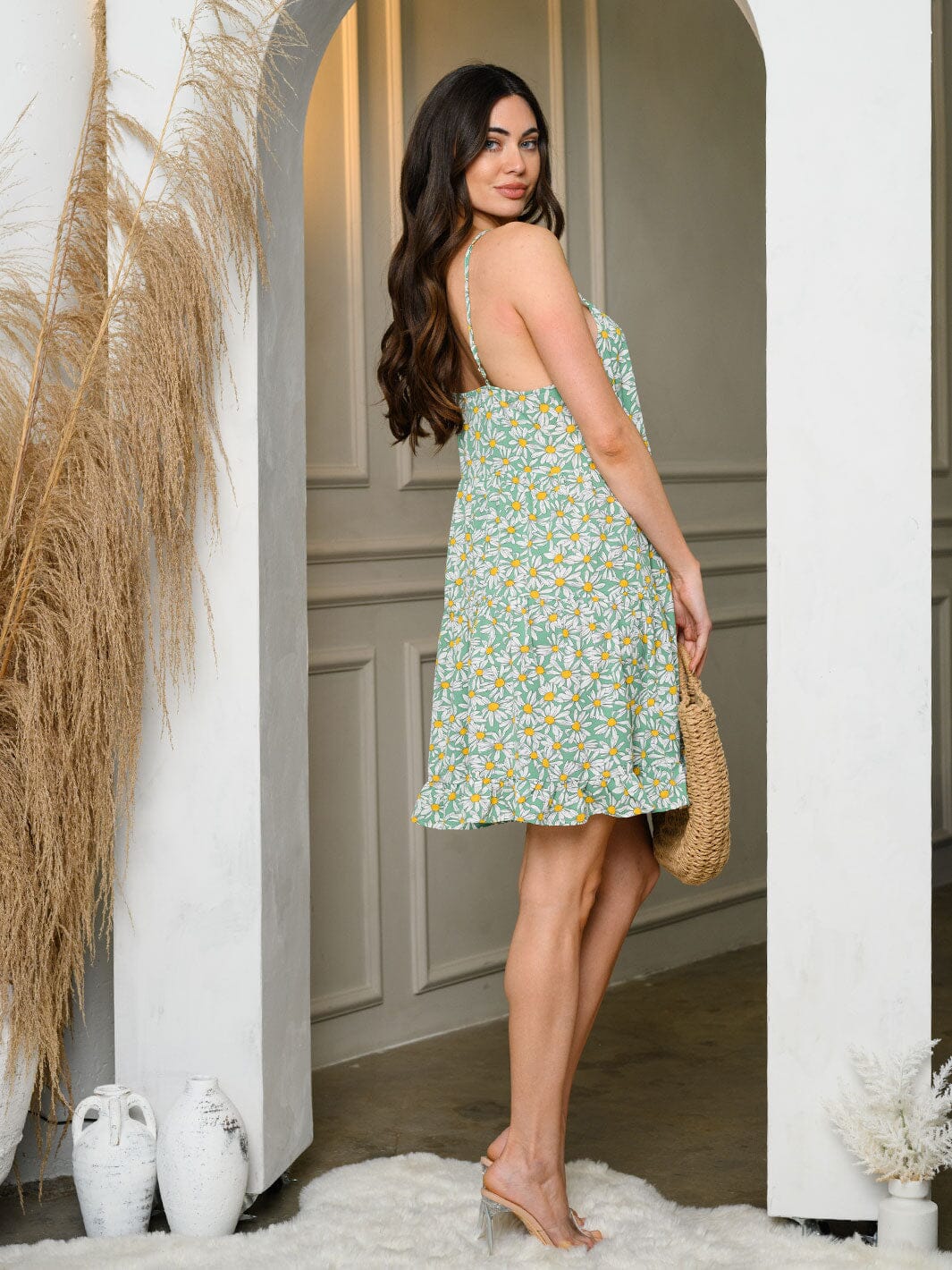 WOMEN'S SLEEVELESS RUFFLE FLORAL MINI DRESS