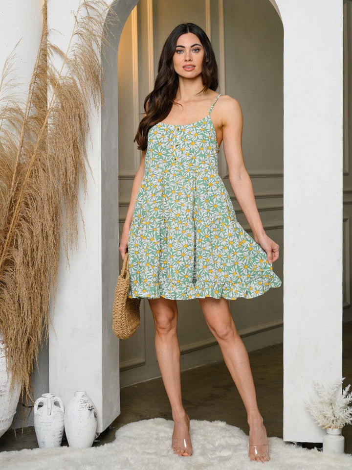 WOMEN'S SLEEVELESS RUFFLE FLORAL MINI DRESS