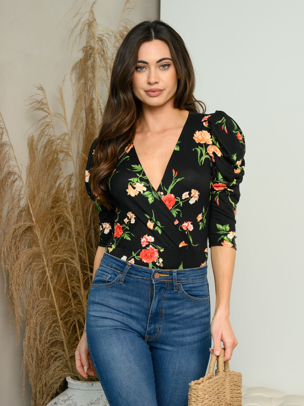 WOMEN'S FLORAL SURPLICE BODYSUIT