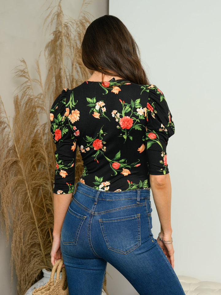 WOMEN'S FLORAL SURPLICE BODYSUIT