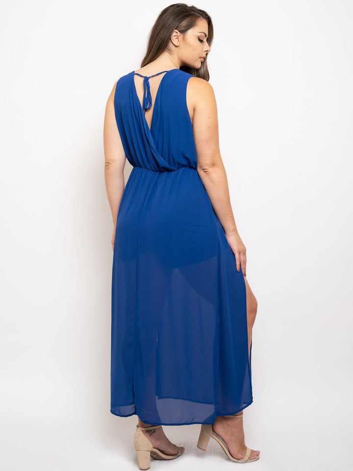 PLUS SIZE V-NECK MAXI DRESS