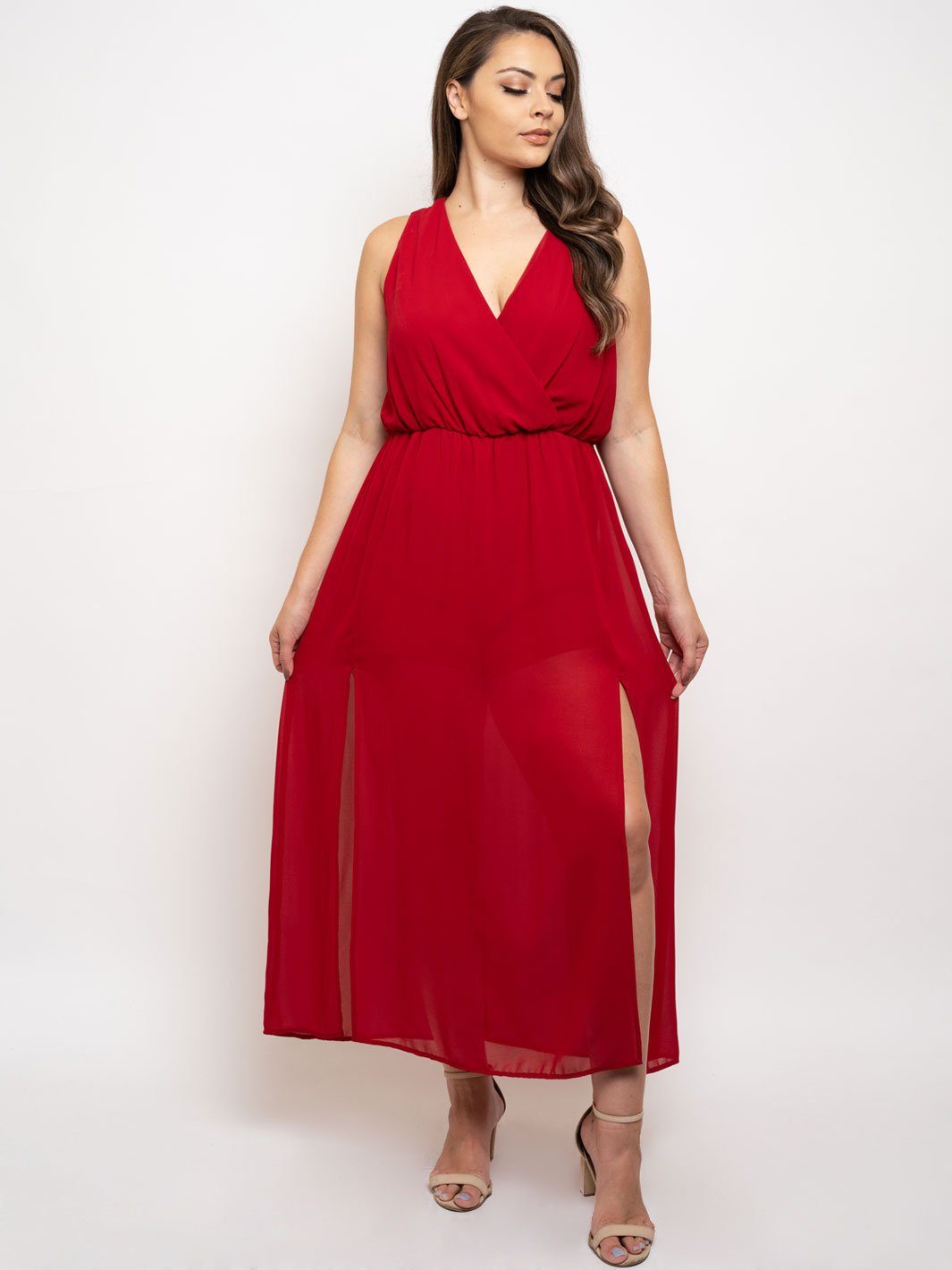 PLUS SIZE V-NECK MAXI DRESS