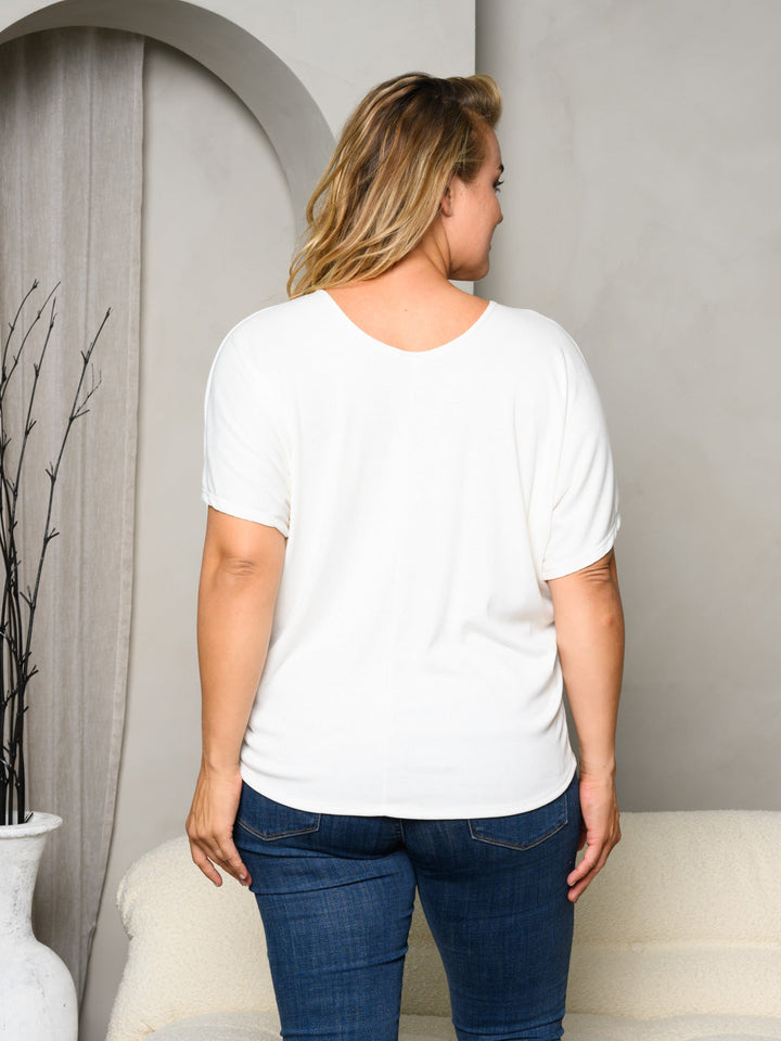 PLUS SIZE SHORT SLEEVE SOLID TUNIC TOP