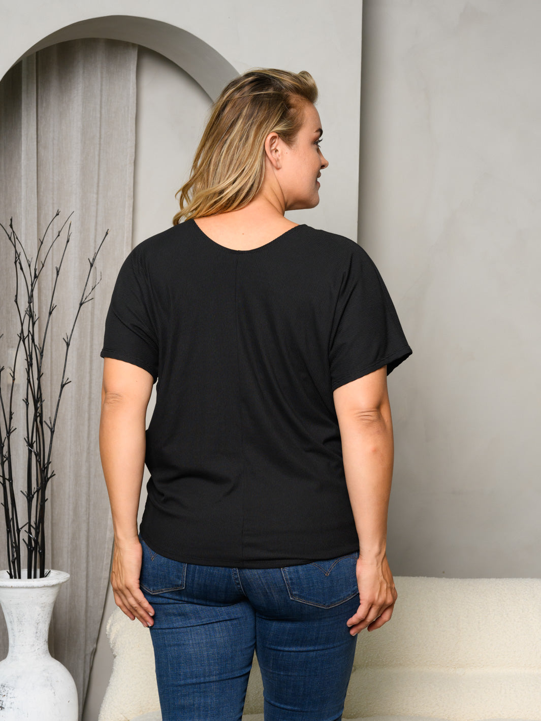PLUS SIZE SHORT SLEEVE SOLID TUNIC TOP