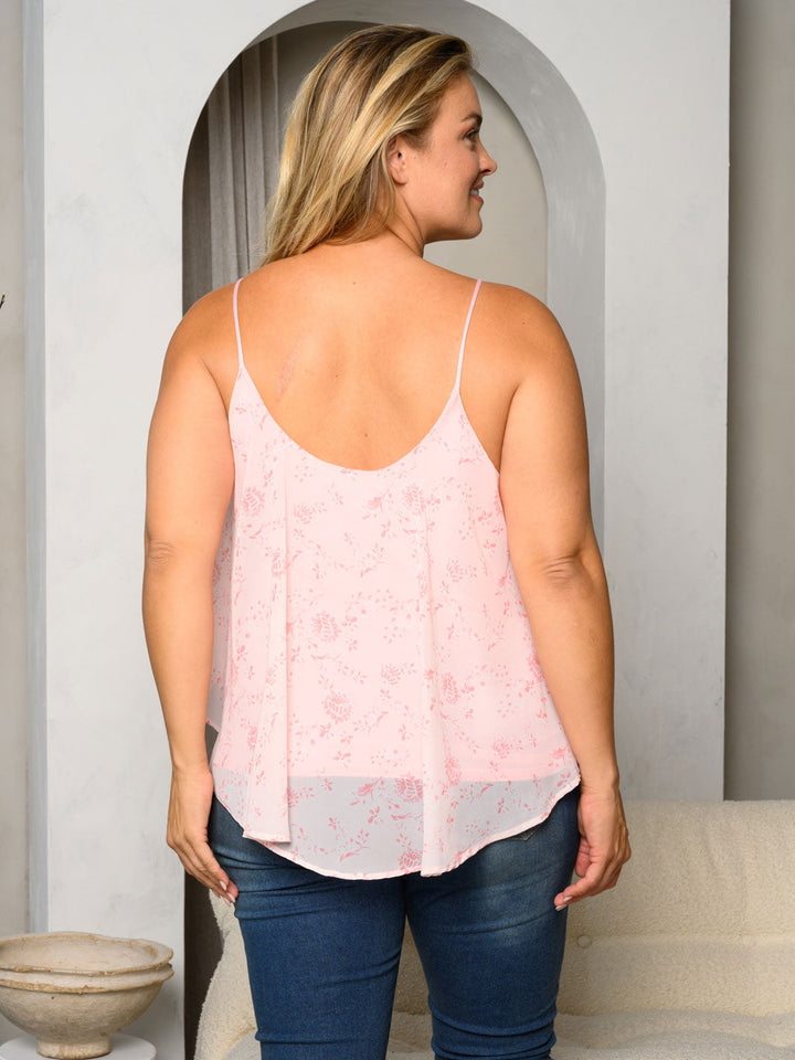 PLUS SIZE SLEEVELESS FLARE FLORAL TANK TOP