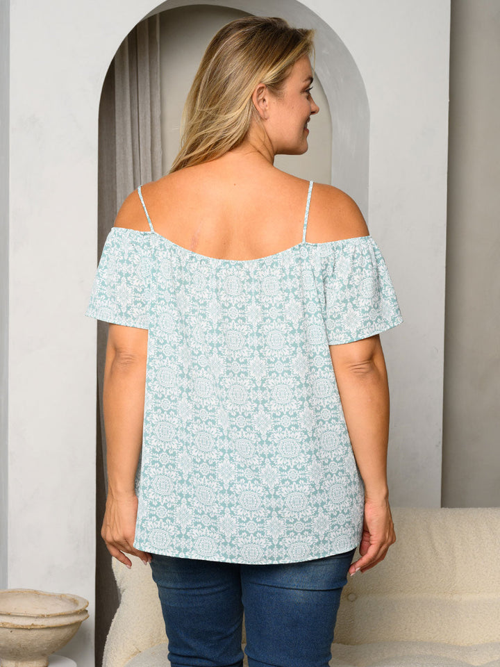 PLUS SIZE COLD SHOULDER MULTI PRINT TOP