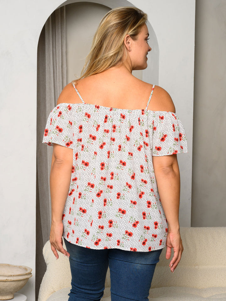 PLUS SIZE COLD SHOULDER FLORAL PRINT TOP