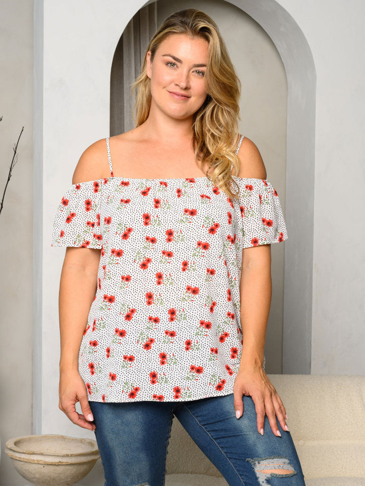 PLUS SIZE COLD SHOULDER FLORAL PRINT TOP