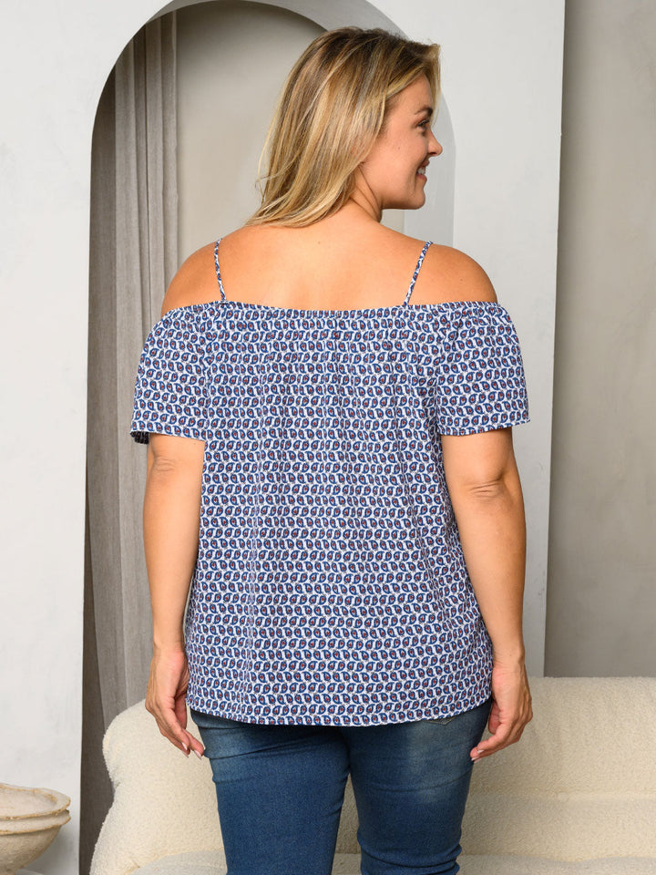 PLUS SIZE COLD SHOULDER PAISLEY PRINT TOP