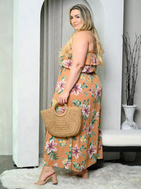 PLUS SIZE SLEEVELESS FRONT SLIT RUFFLE FLORAL MAXI DRESS