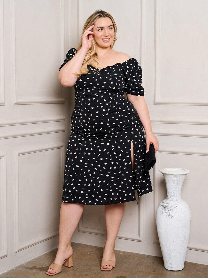 PLUS SIZE SHORT SLEEVE PRINTED MIDI DRESS