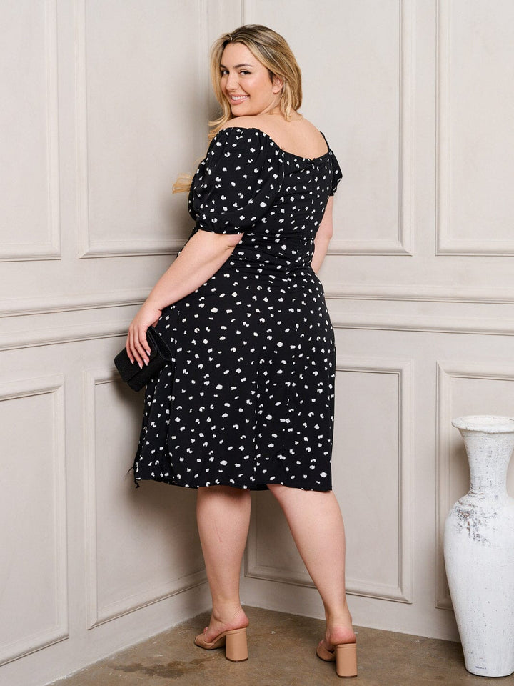 PLUS SIZE SHORT SLEEVE PRINTED MIDI DRESS