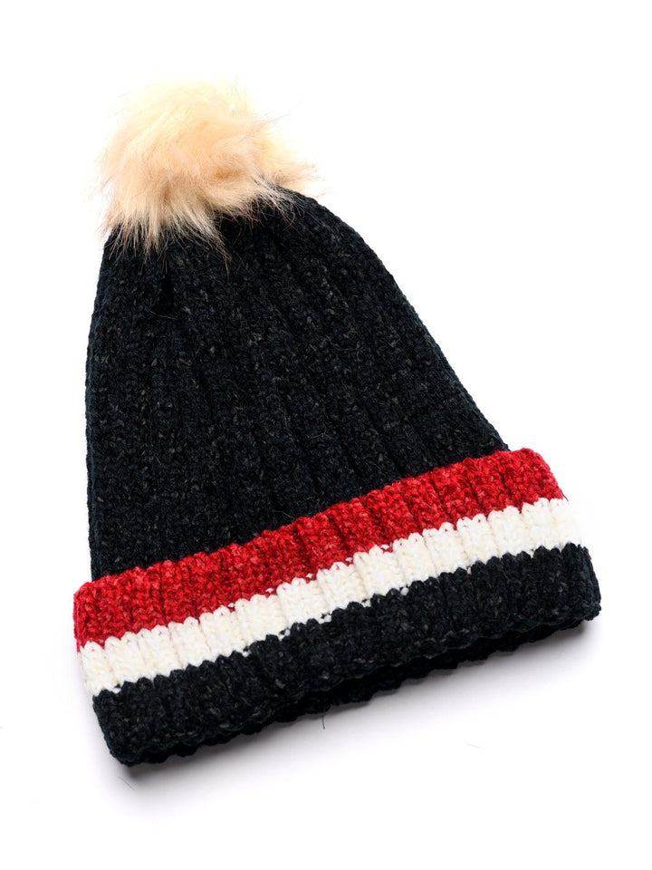 WOMEN'S COLOR BLOCK FUR BEANIE