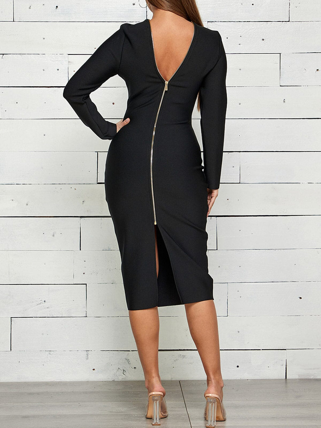 WOMEN'S LONG SLEEVE BODYCON BANDAGE MIDI DRESS