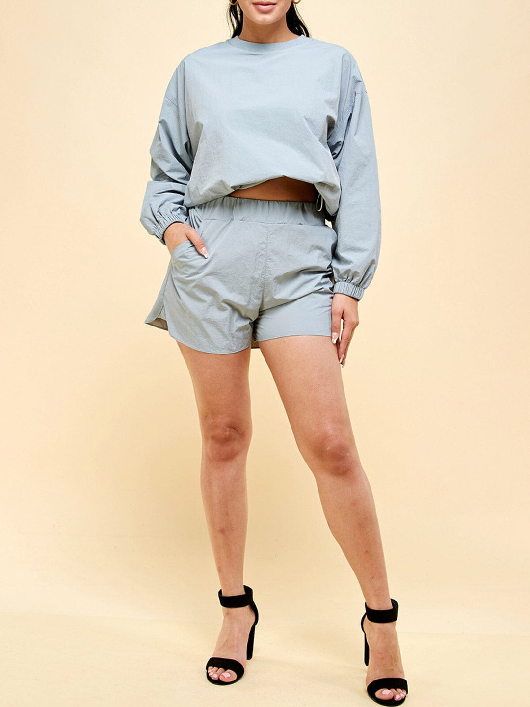 WOMEN'S LONG SLEEVE TOP & SHORTS 2PC SET