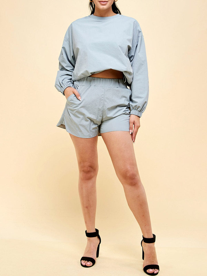 WOMEN'S LONG SLEEVE TOP & SHORTS 2PC SET