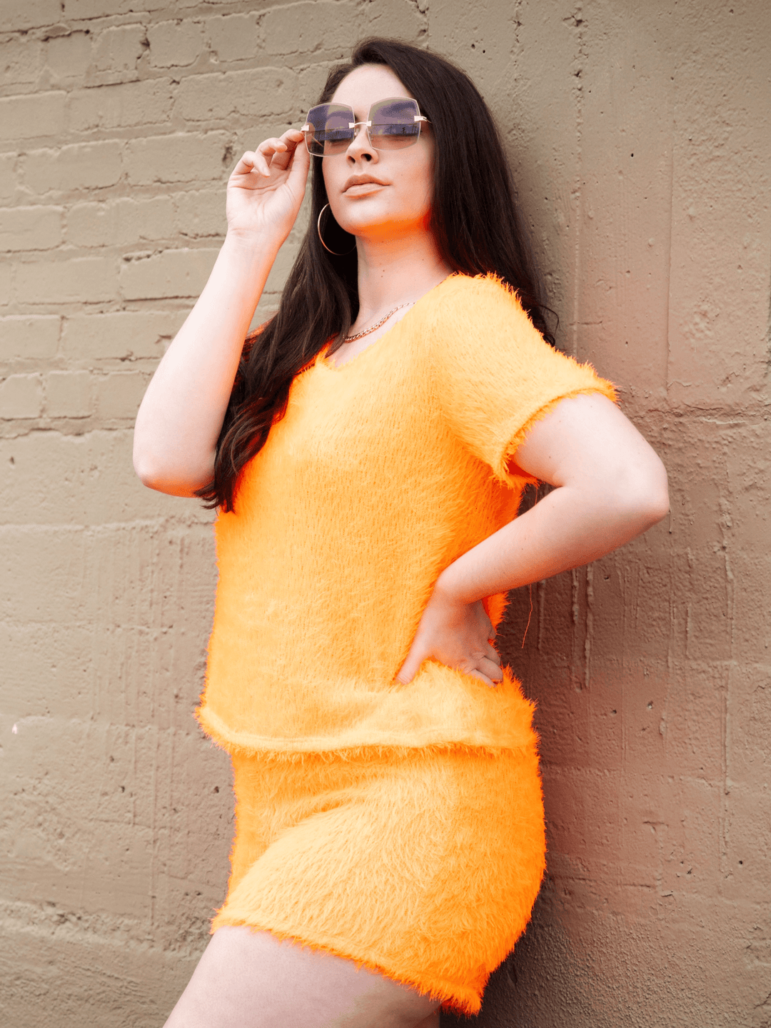PLUS SIZE NEON ORANGE FUZZY SET