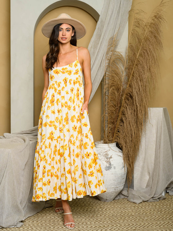 WOMEN'S SLEEVELESS TIERED FLORAL MAXI DRESS