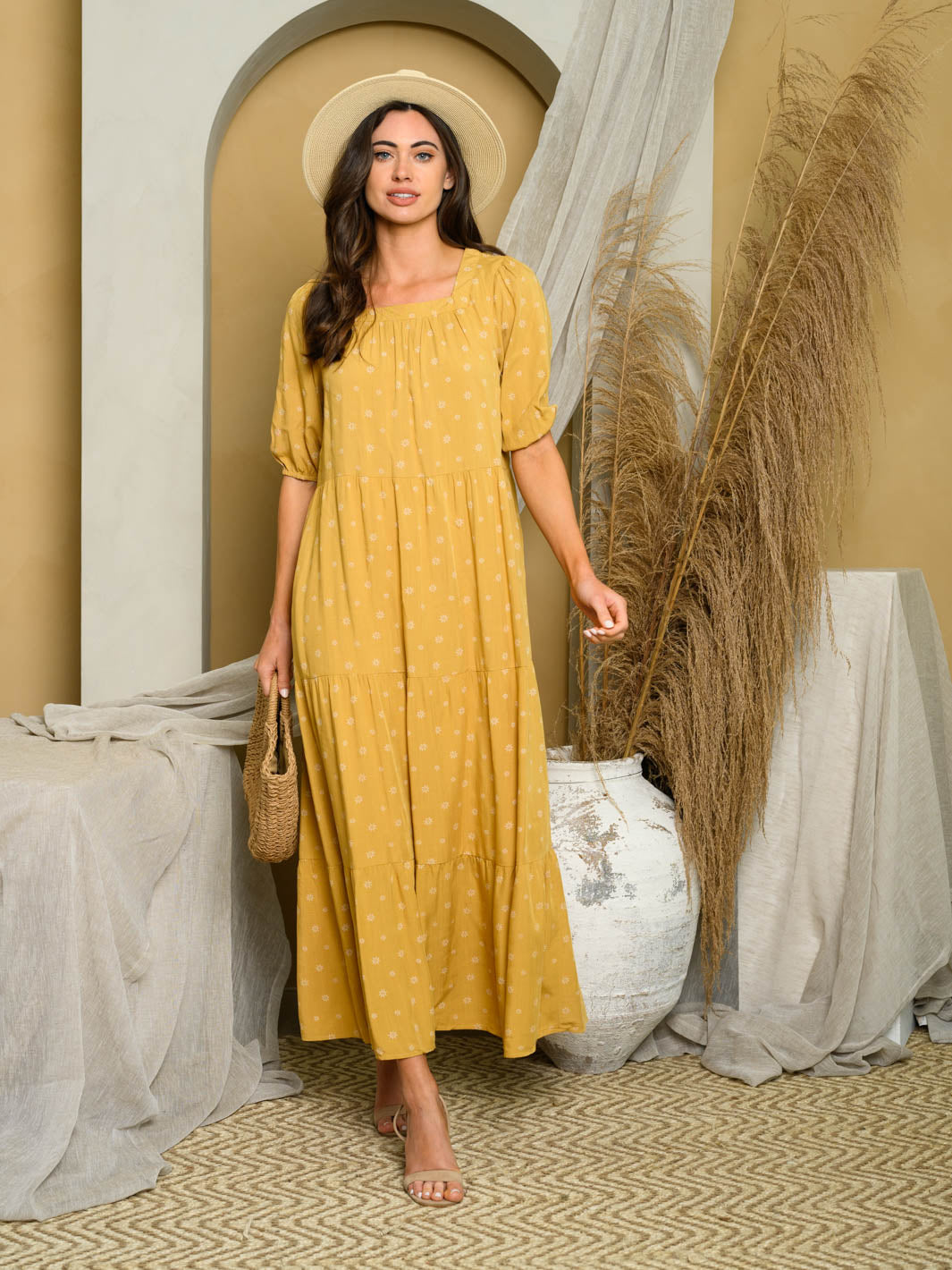 WOMEN'S SHORT SLEEVE TIERED MAXI DRESS