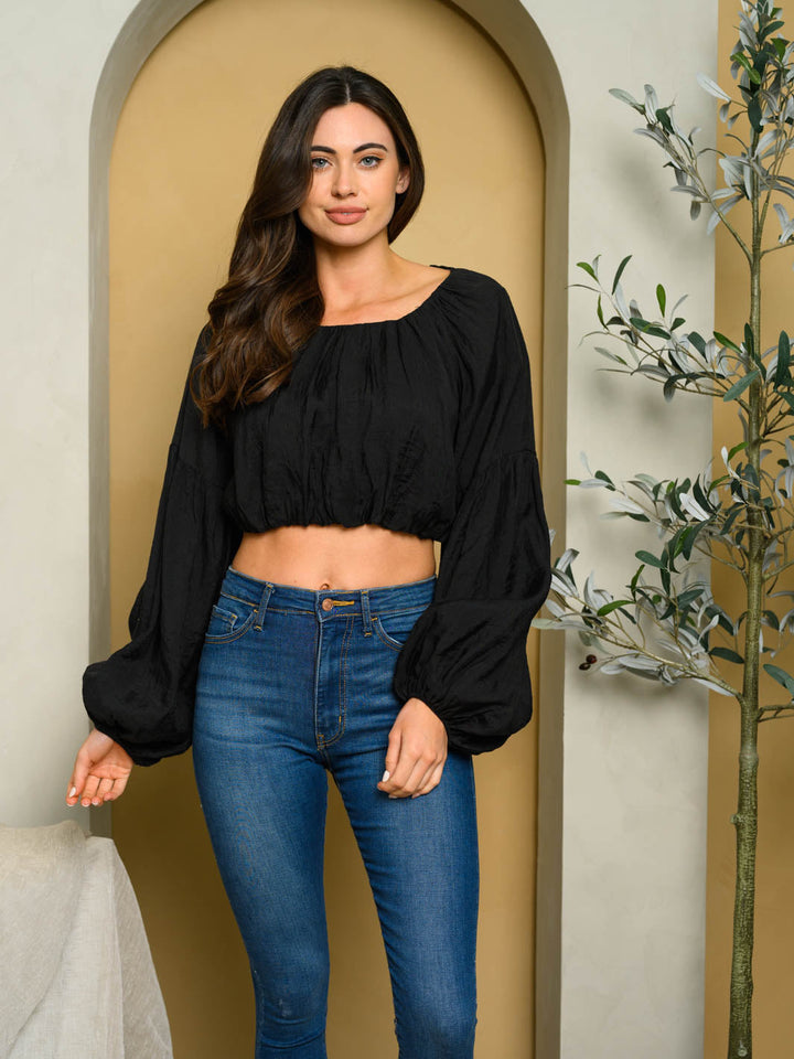 WOMEN'S LONG PUFF SLEEVE CROP TOP