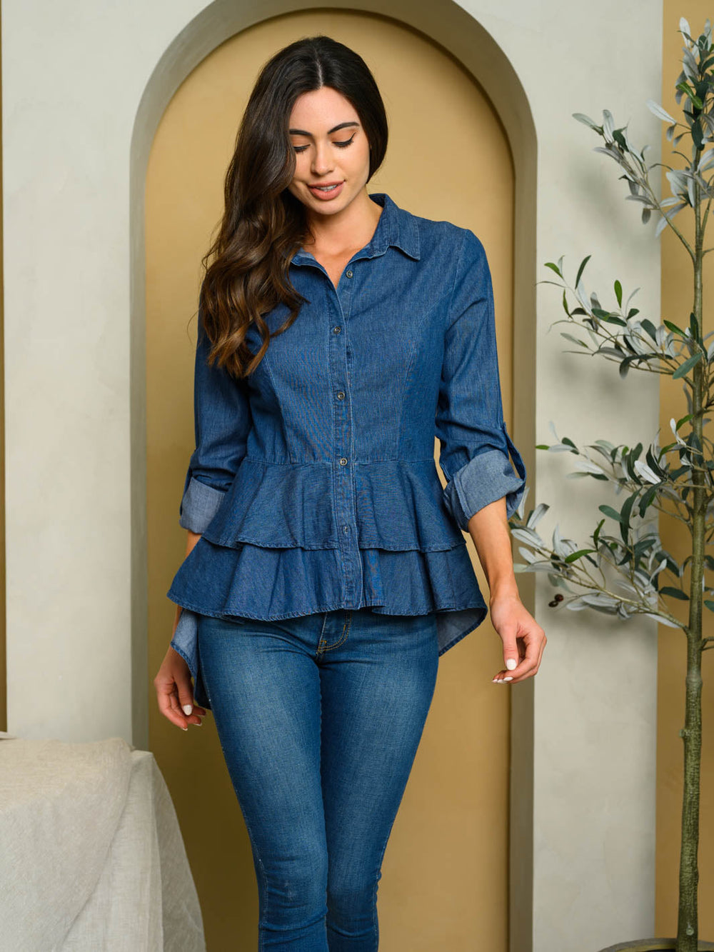 Copy of WOMEN'S LONG SLEEVE LACE DETAIL PEPLUM TOP