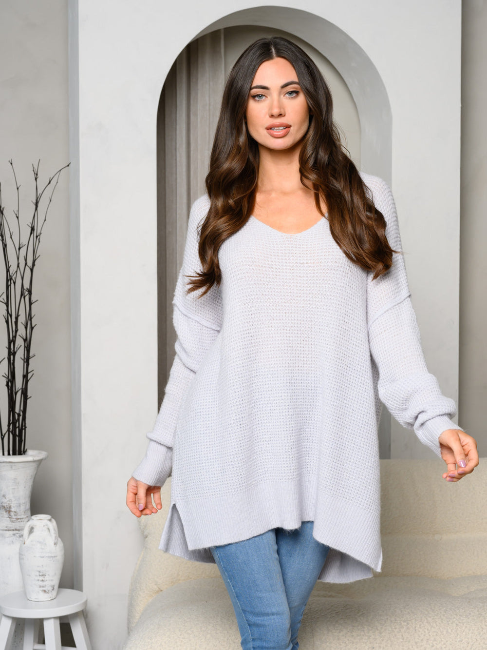 WOMEN'S LONG SLEEVE V-NECK LOOSE FIT SWEATER
