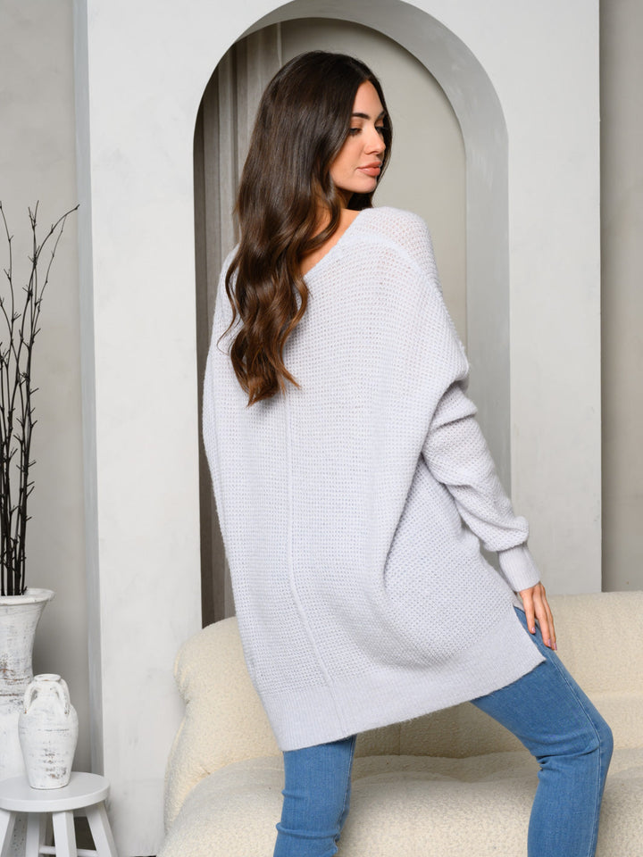 WOMEN'S LONG SLEEVE V-NECK LOOSE FIT SWEATER