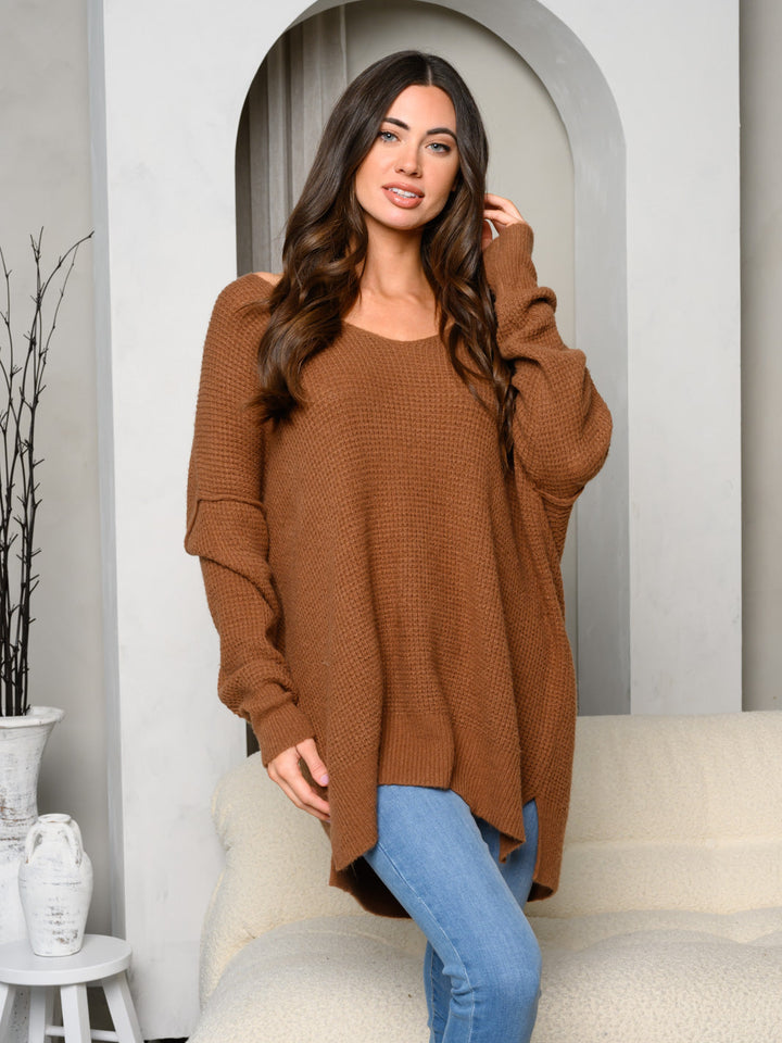 WOMEN'S LONG SLEEVE V-NECK LOOSE FIT SWEATER