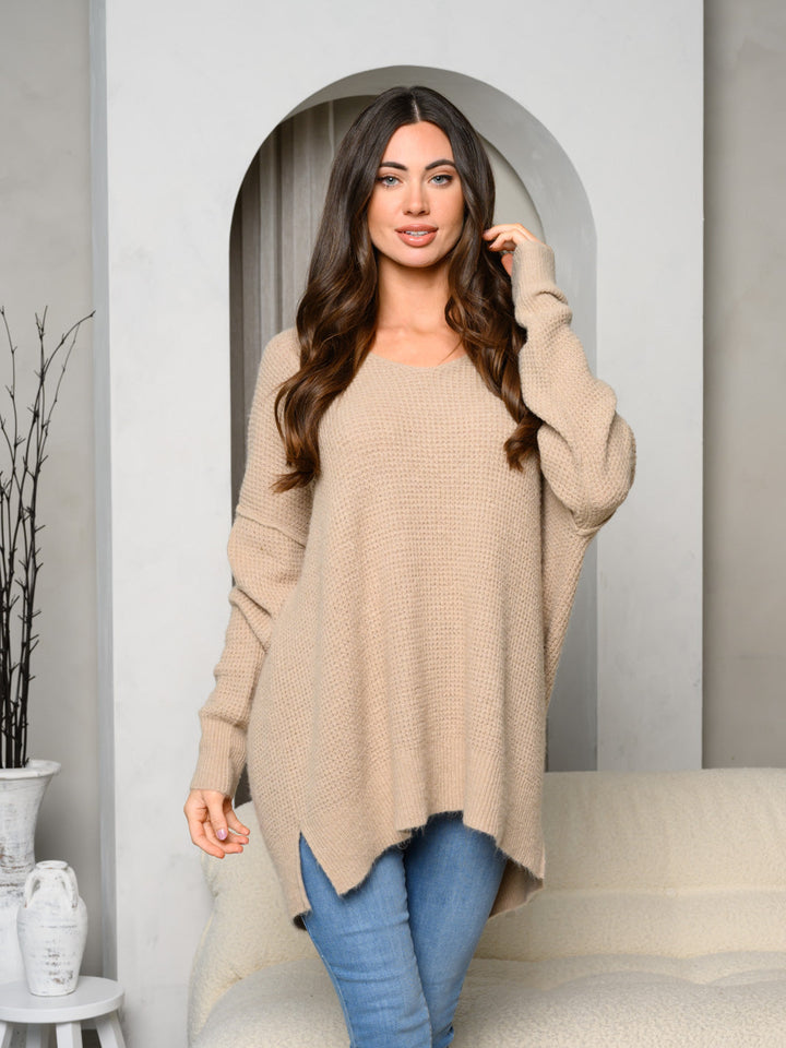 WOMEN'S LONG SLEEVE V-NECK LOOSE FIT SWEATER