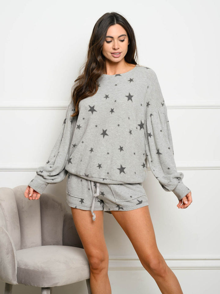 WOMEN'S STAR BRUSHED PRINT 2PC. SHORTS SET