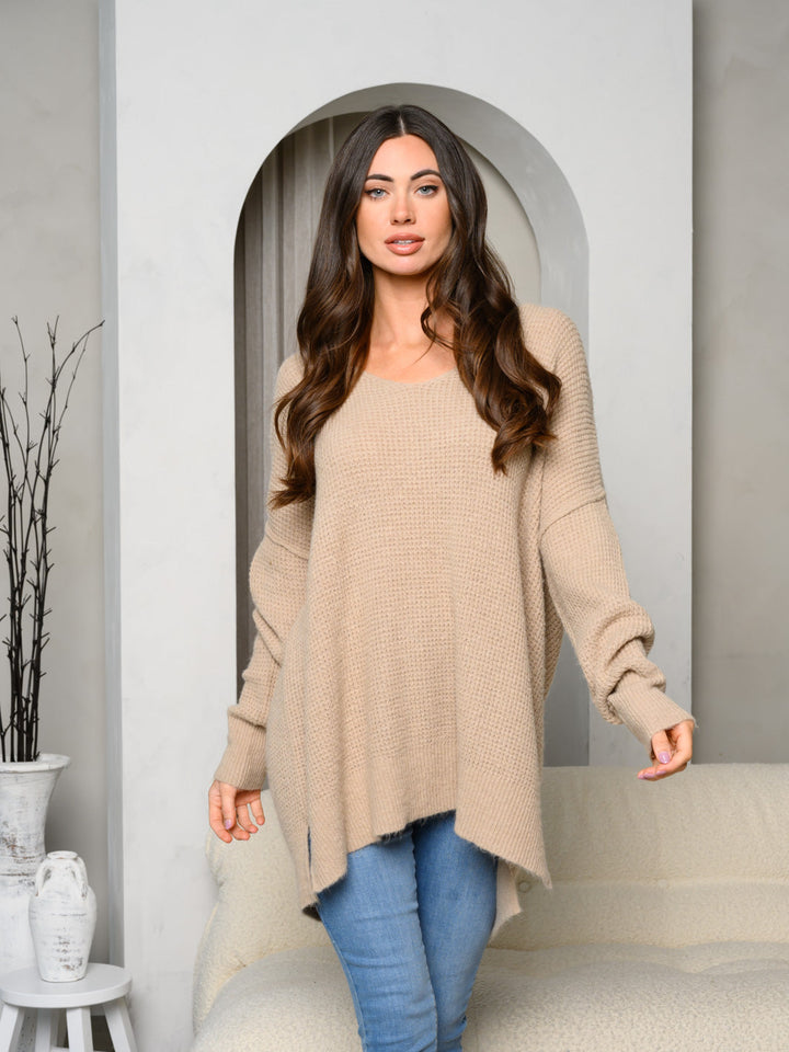 WOMEN'S LONG SLEEVE V-NECK LOOSE FIT SWEATER