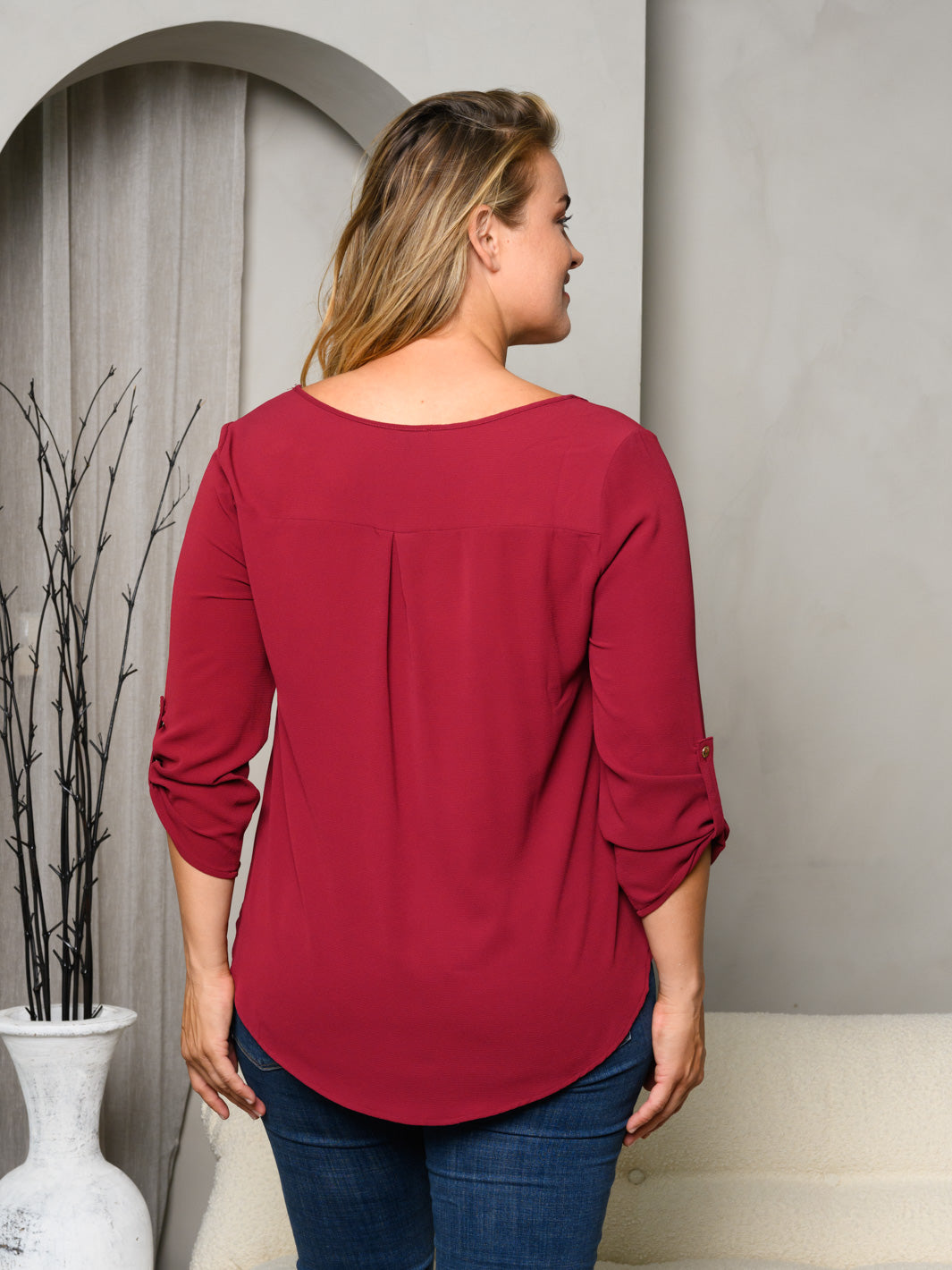 PLUS SIZE 3/4 SLEEVES SOLID TUNIC TOP