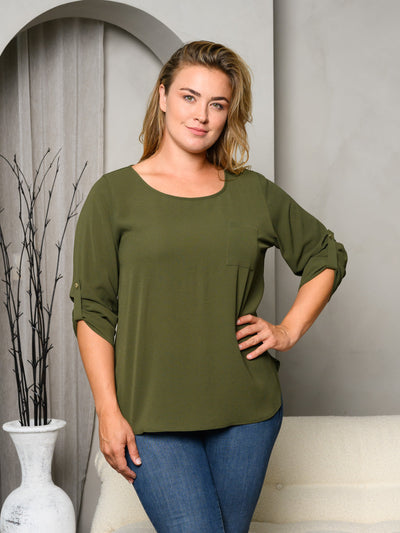PLUS SIZE 3/4 SLEEVES SOLID TUNIC TOP