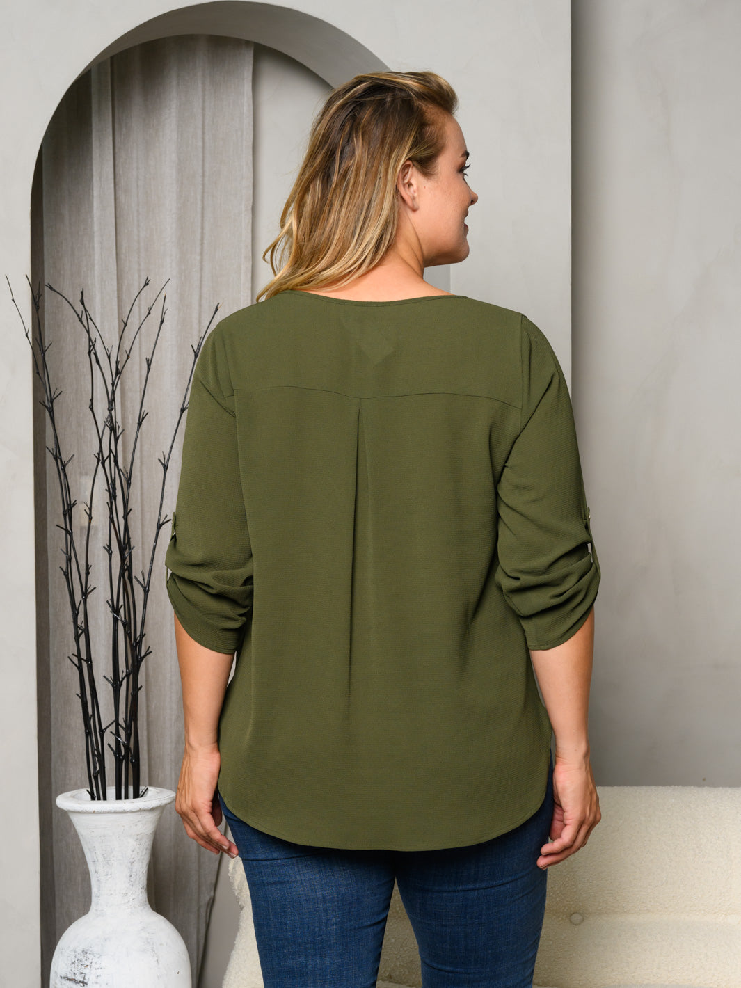 PLUS SIZE 3/4 SLEEVES SOLID TUNIC TOP