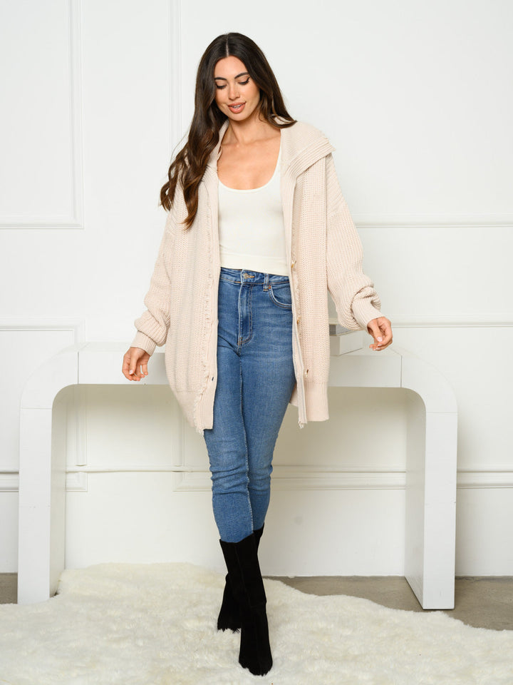 WOMEN'S LONG SLEEVE VINTAGE COLLAR BUTTON UP CARDIGAN