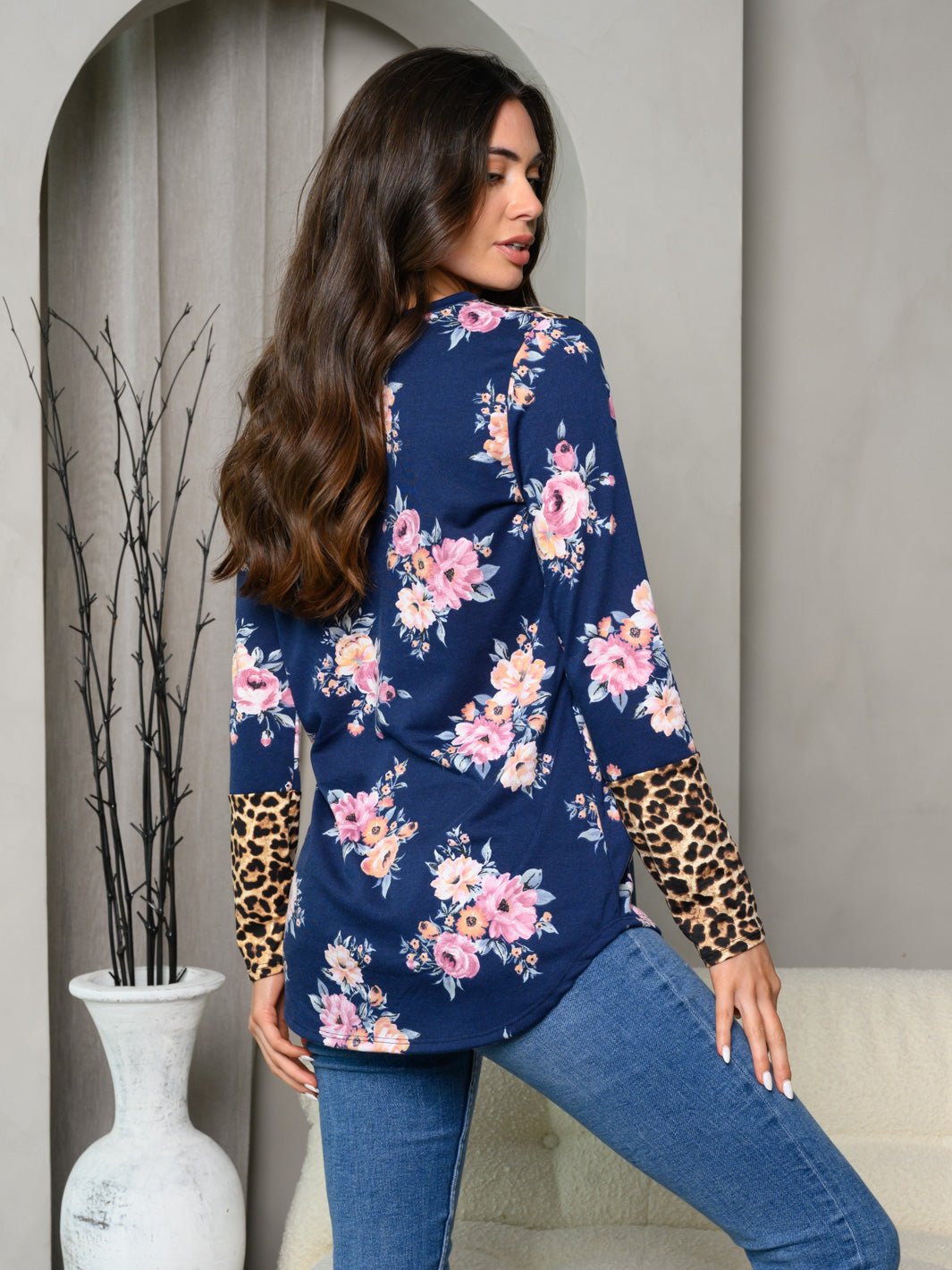 WOMEN'S LONG SLEEVE MULTI PRINT TOP